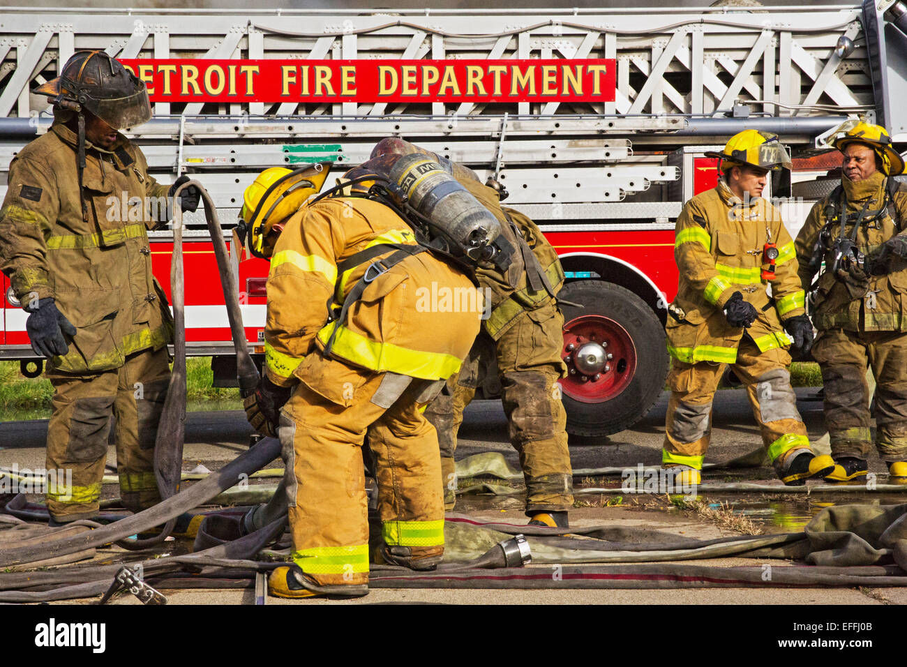 DFD firefighters in action, Detroit, Michigan, USA, October 2014 Stock ...