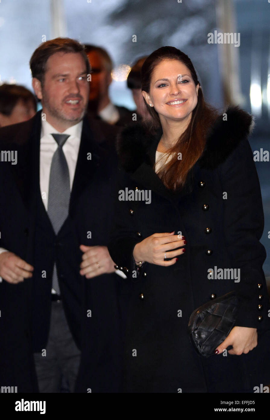 Gaevle, Sweden. 02nd Feb, 2015. Swedish pregnant Princess Madeleine and her husband Christopher O'Neill visit the youth center Helges in Gaevle, Sweden, 02 February 2015. Photo: Albert Nieboer/ RPE/ - NO WIRE SERVICE -/dpa/Alamy Live News Stock Photo