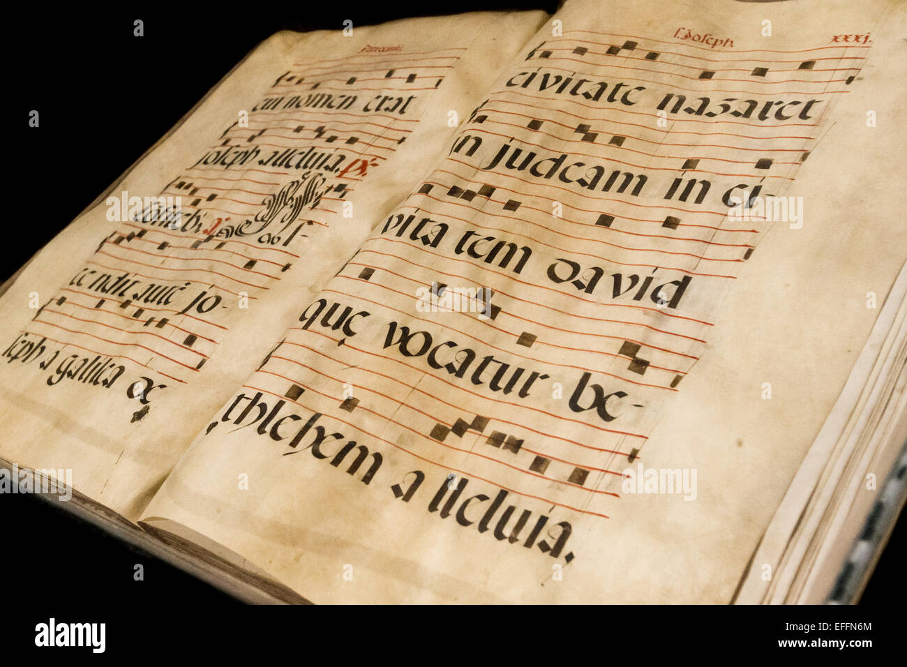 Medieval manuscript on display at Salamanca's Old Cathedral Stock Photo