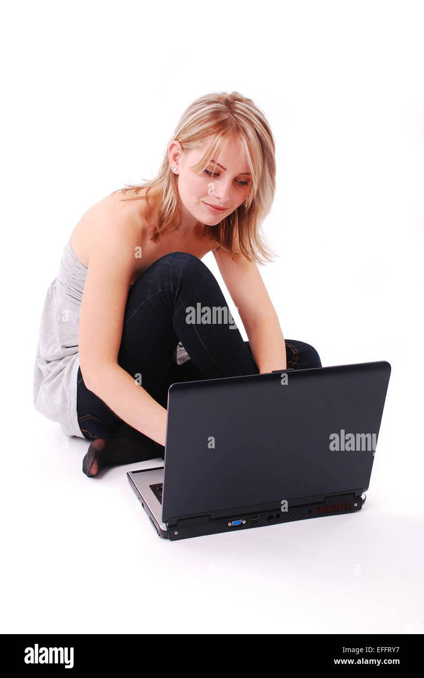 beautiful young girl working on laptop Stock Photo - Alamy