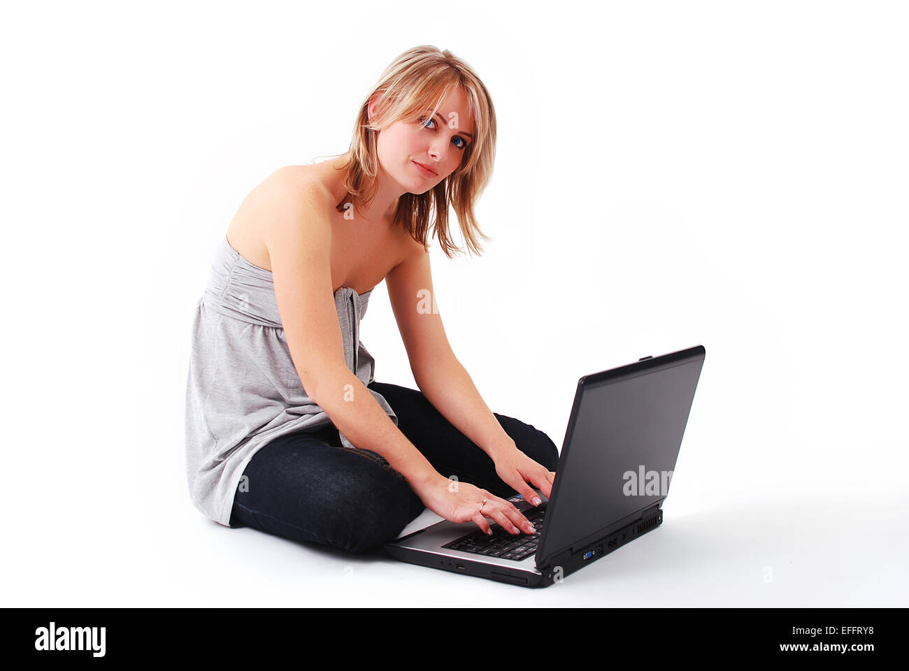 beautiful young girl working on laptop Stock Photo - Alamy