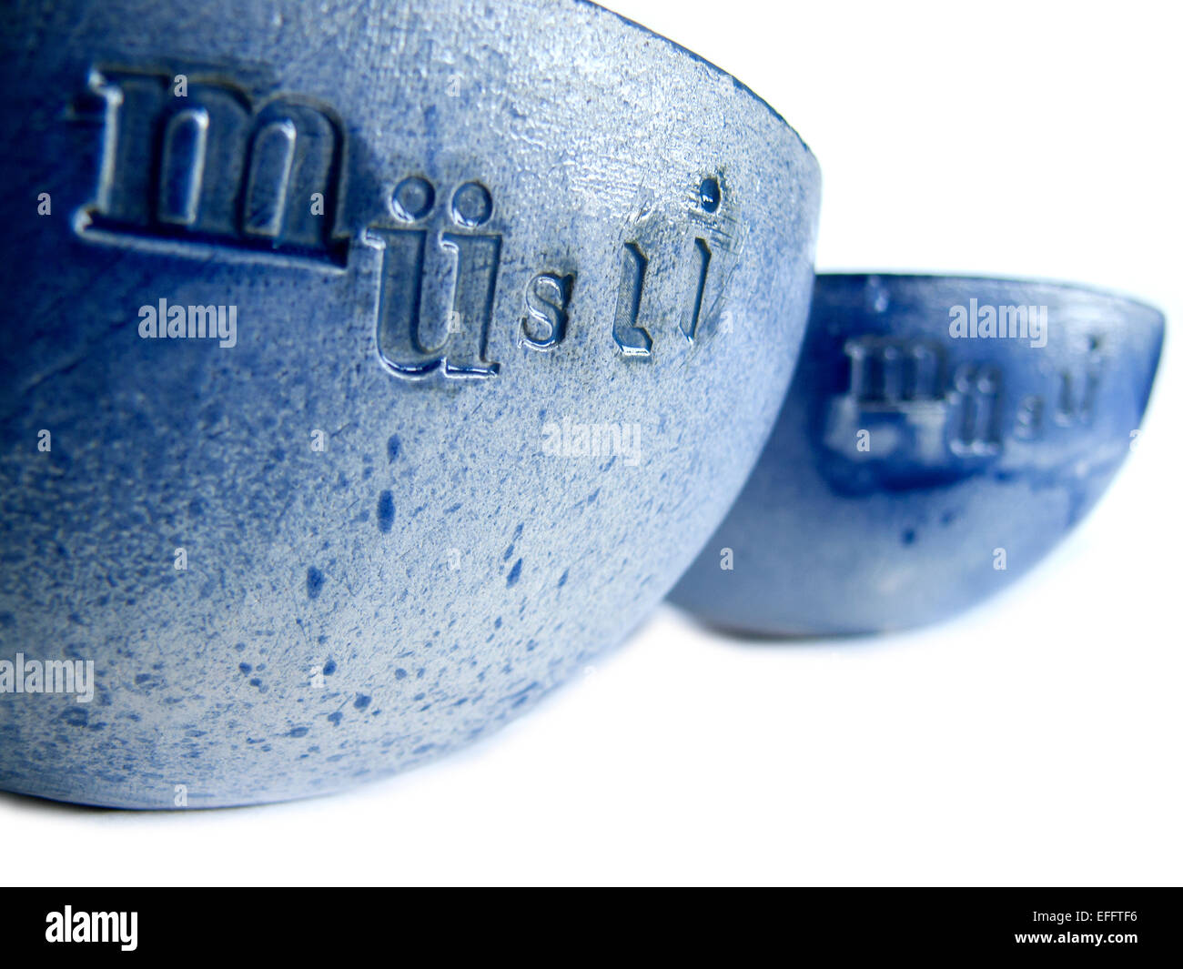 Blue muesli bowls Stock Photo