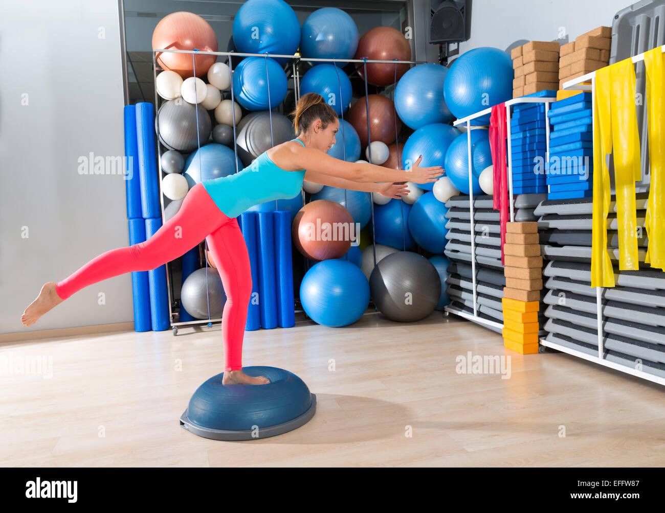 bosu one leg extension deadlift girl exercise at gym workout and swiss ball background Stock Photo Alamy