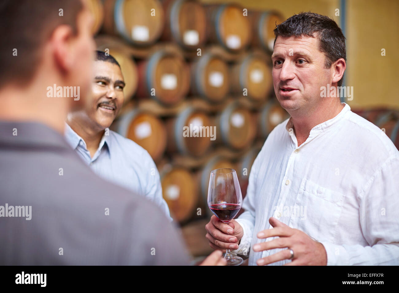 Wine makers tasting wine in wine cellar Stock Photo Alamy