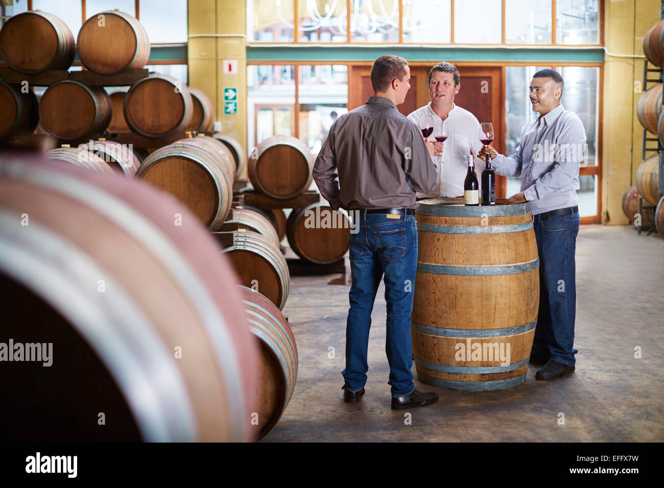 Wine makers tasting wine in wine cellar Stock Photo Alamy