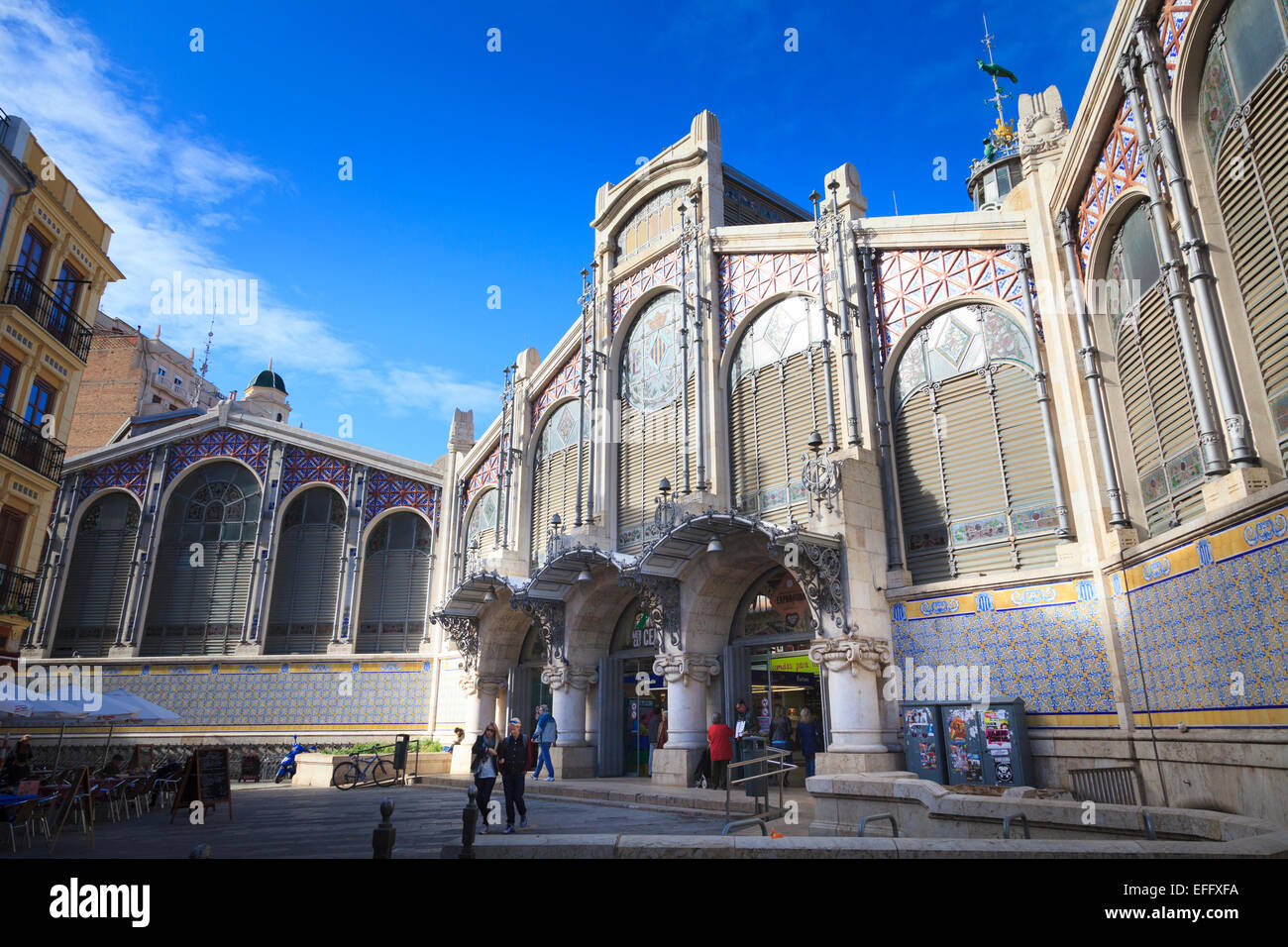 The south facade and entrance to Valencia Central Market Stock Photo