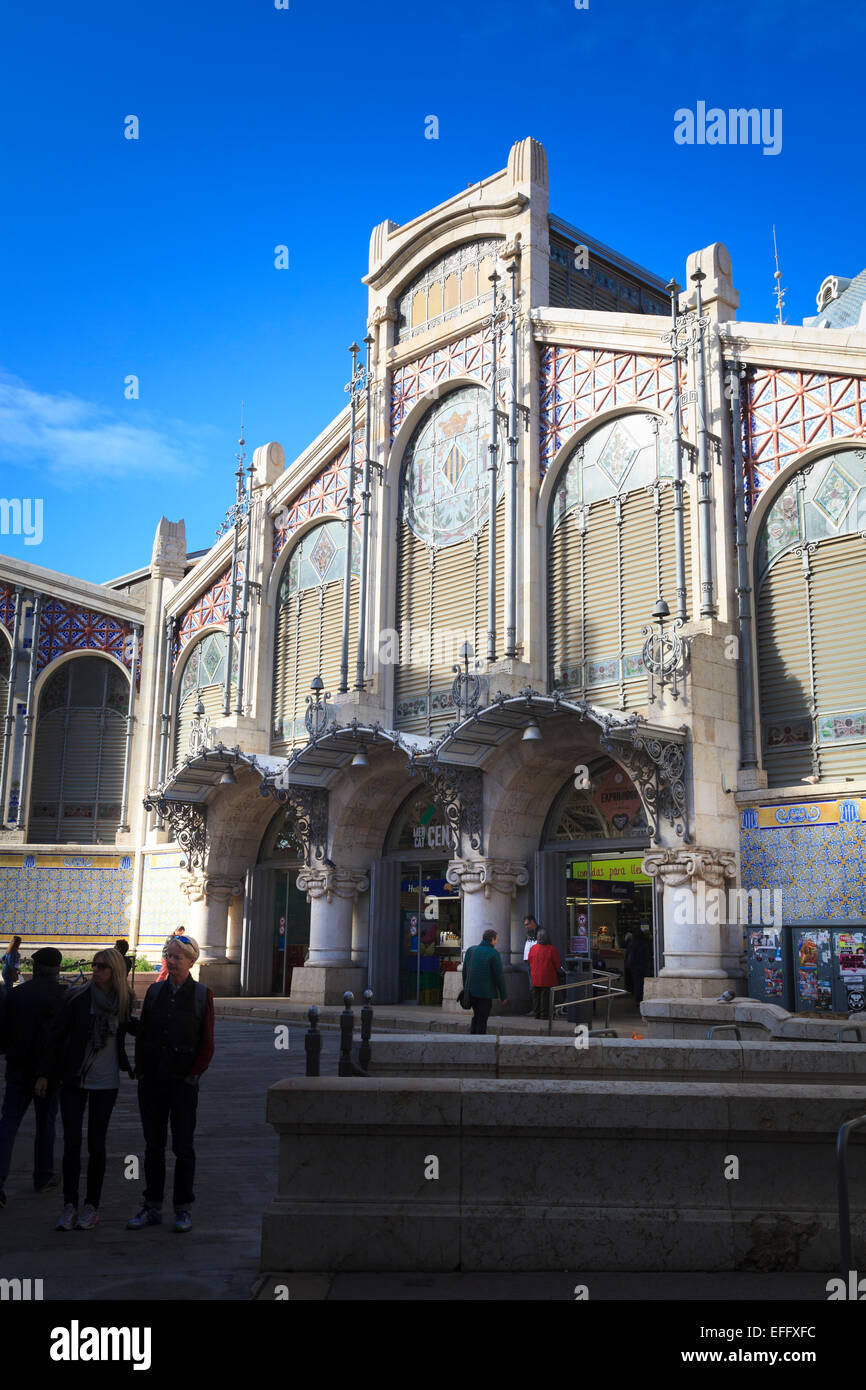 The south facade and entrance to Valencia Central Market Stock Photo