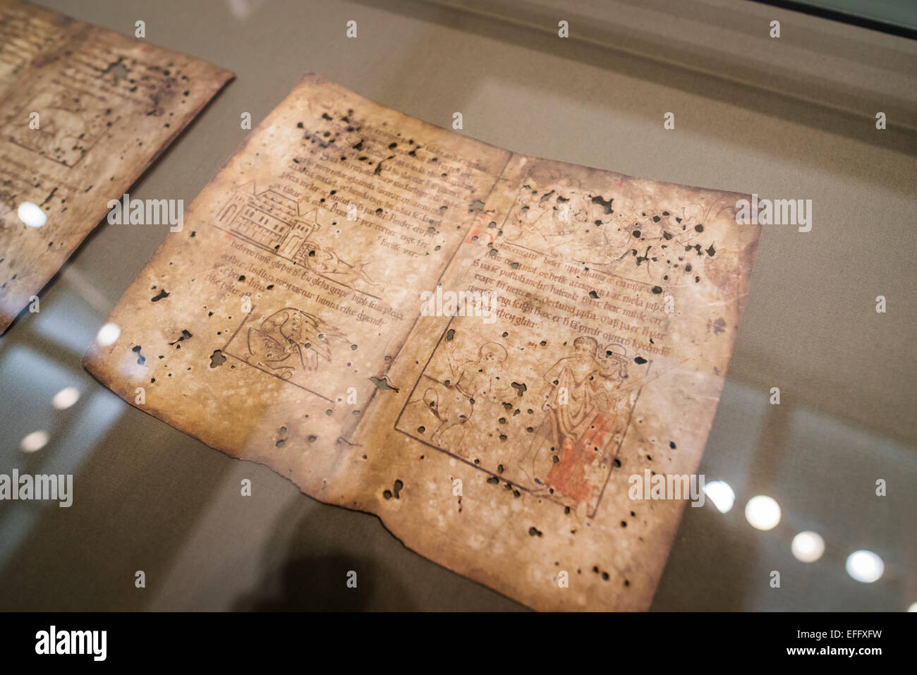 Manuscripts on display from Arni Magnusson's- 350th anniversary, Gerdarsafn art museum in Kopavogur, Iceland Stock Photo