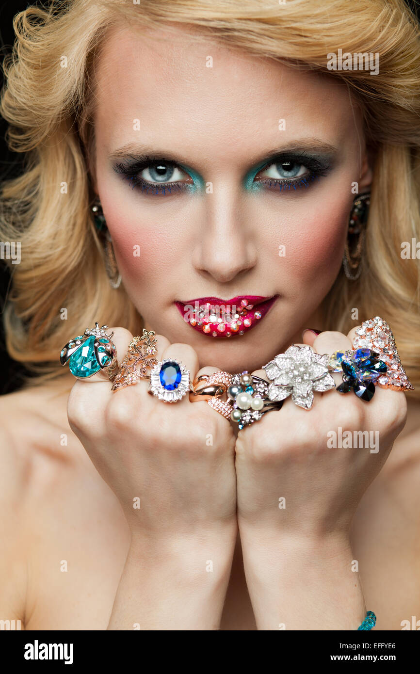 portrait of beautiful girl with diamonds Stock Photo