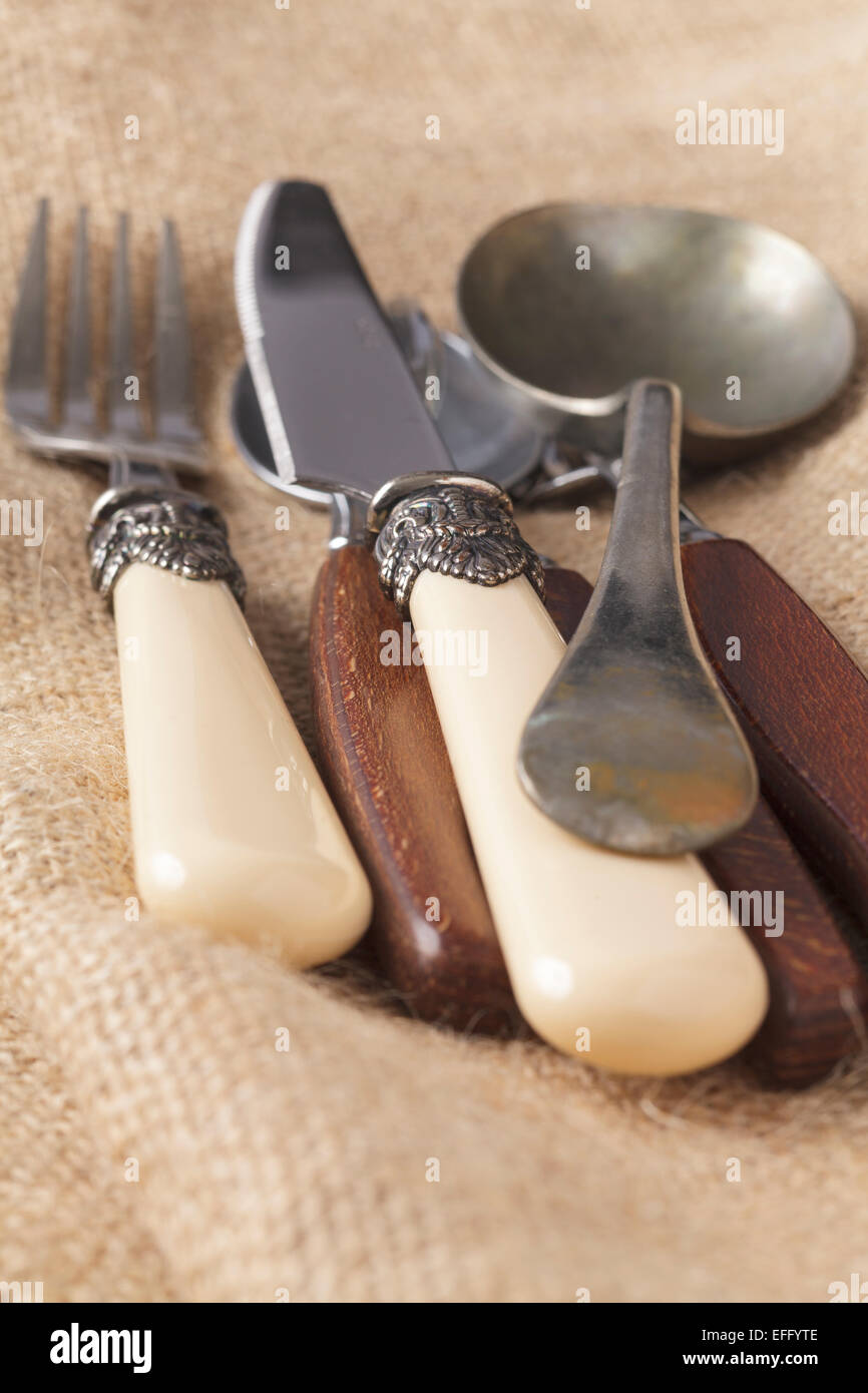 selection of old cutlery Stock Photo