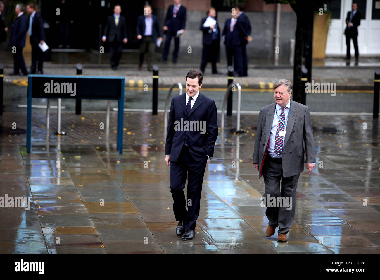 Conservative party conference at Manchester Central 2009 .George Osborne (l) and Ken Clarke walk to the conference centre. Stock Photo