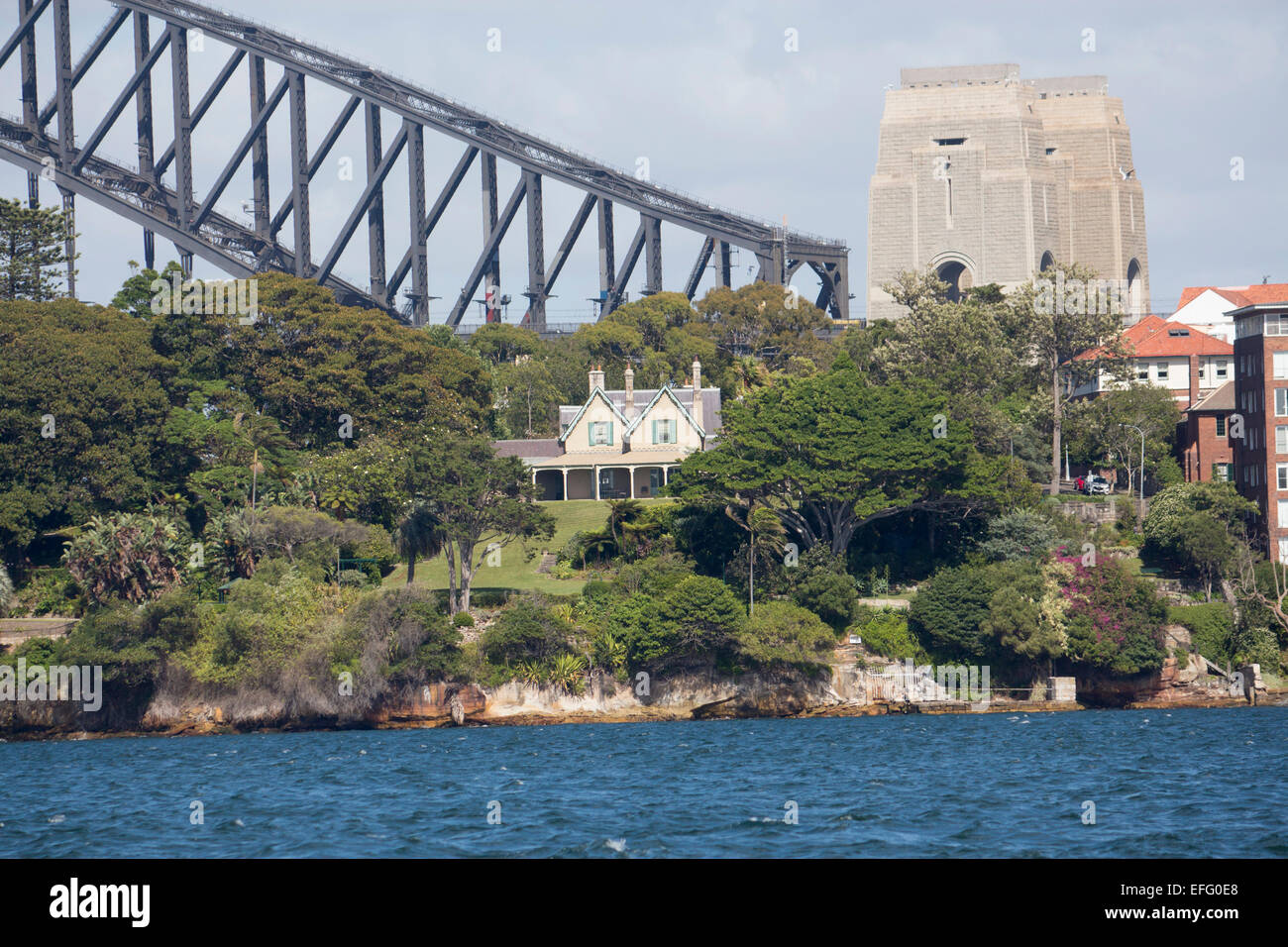 Kirribilli House the official Sydney residence of the Prime Minister of Australia with Harbour Bridge in background Stock Photo