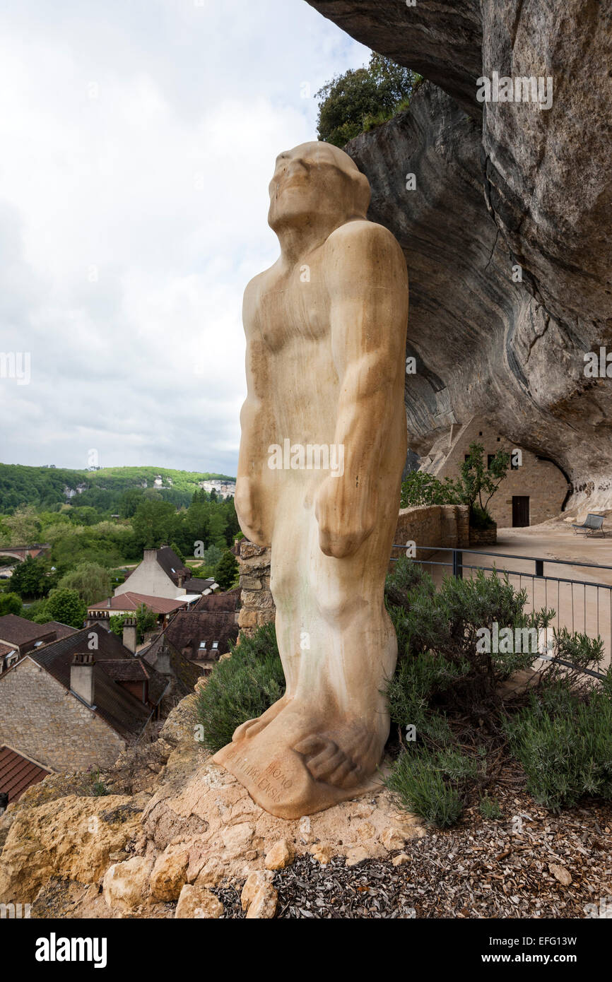 Statue of Prehistoric Man at the Museum of Prehistory at Les Eyzies Dordogne France Europe Stock Photo