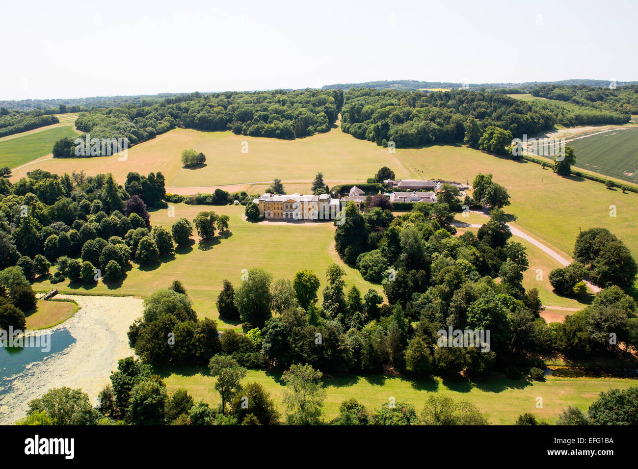 Aerial view of West Wycombe Park and stately home in rural landscape, Buckinghamshire, England Stock Photo