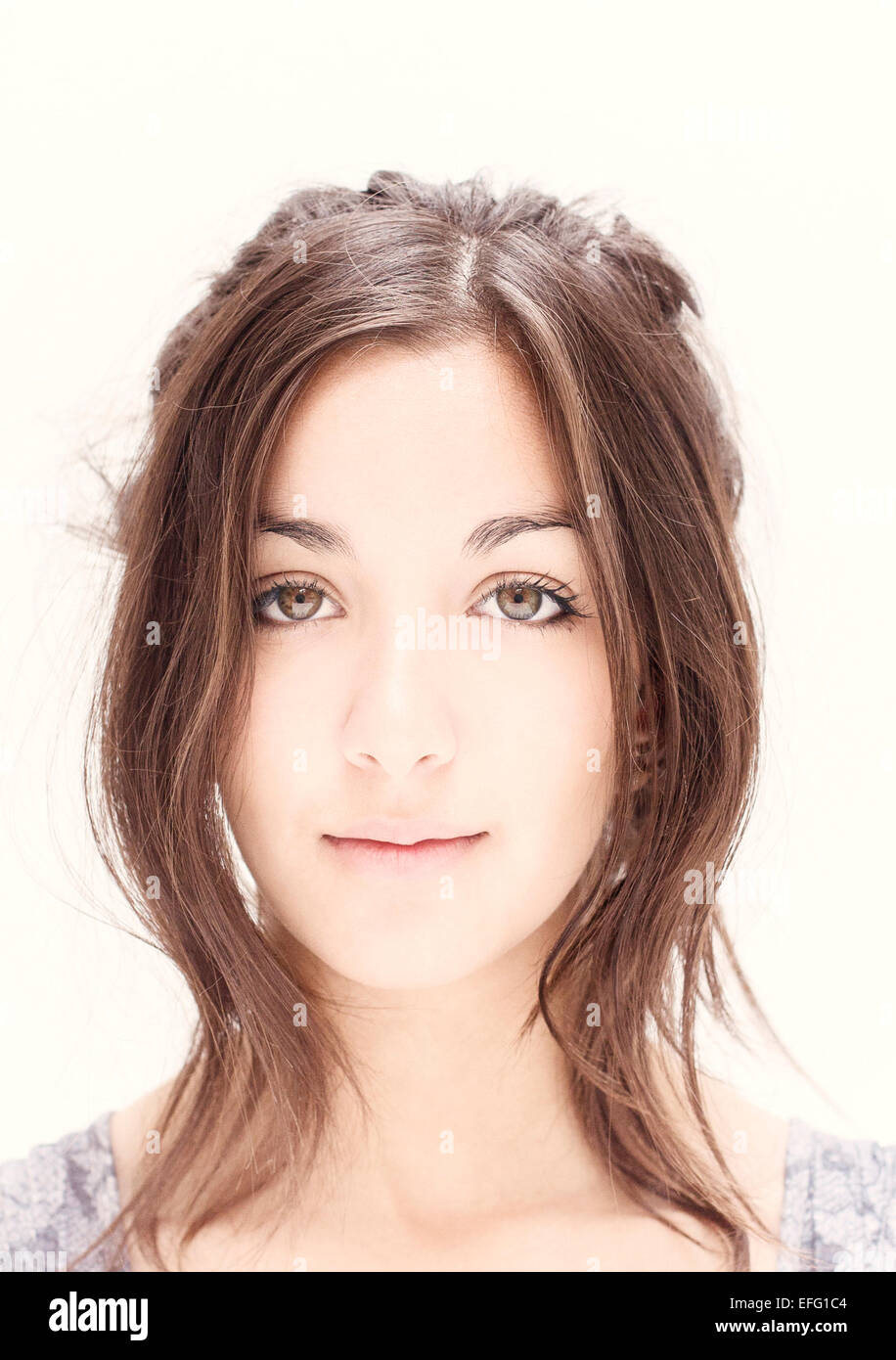 Portrait of Teenage Girl with White Background Stock Photo - Alamy