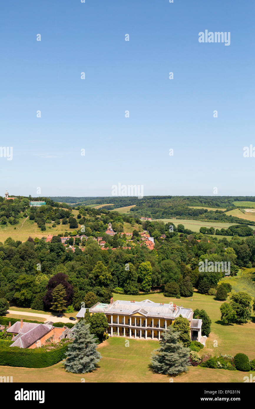 Aerial view of West Wycombe Park and stately home in rural landscape, Buckinghamshire, England Stock Photo