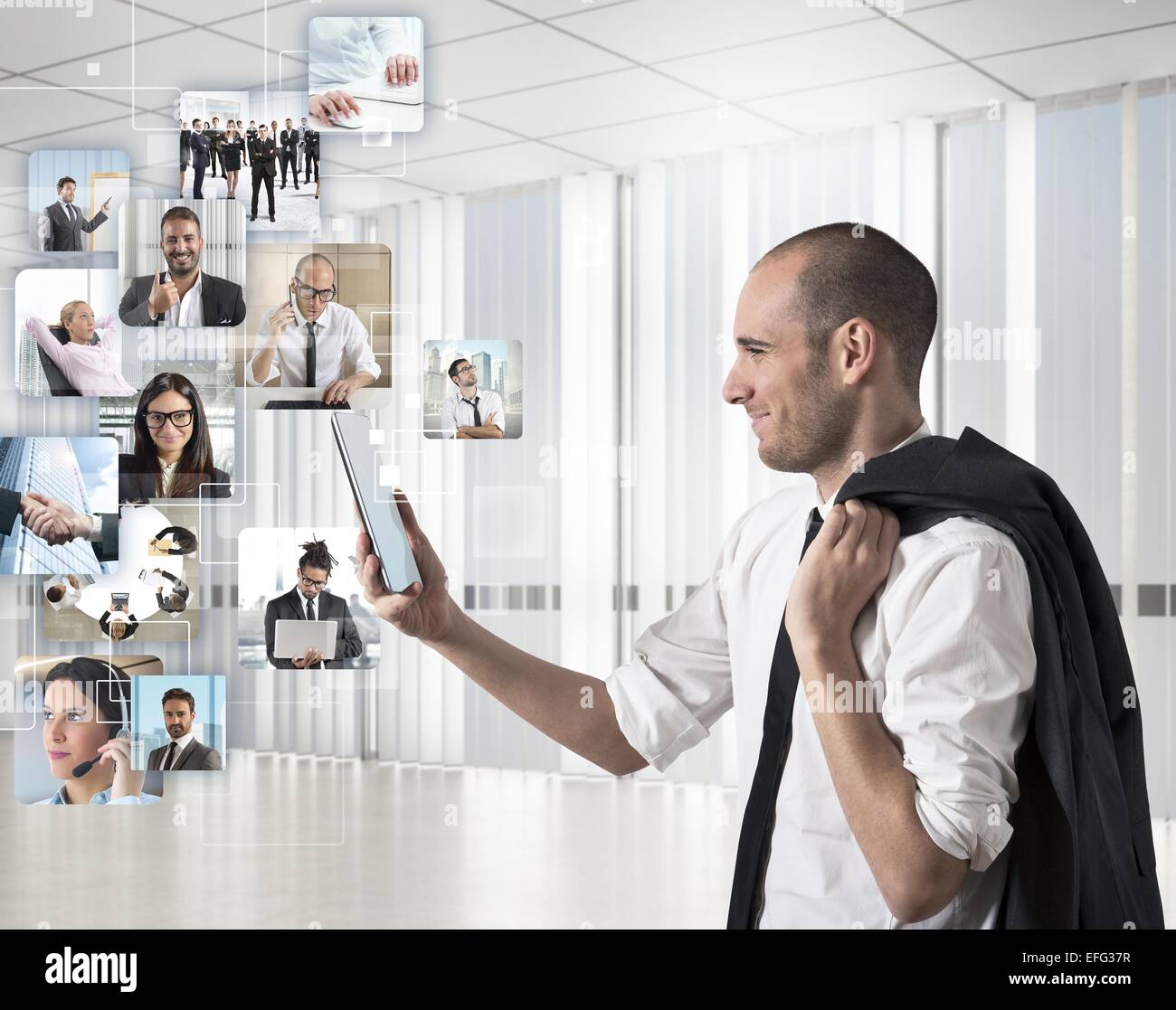 Businessman looks at his team Stock Photo