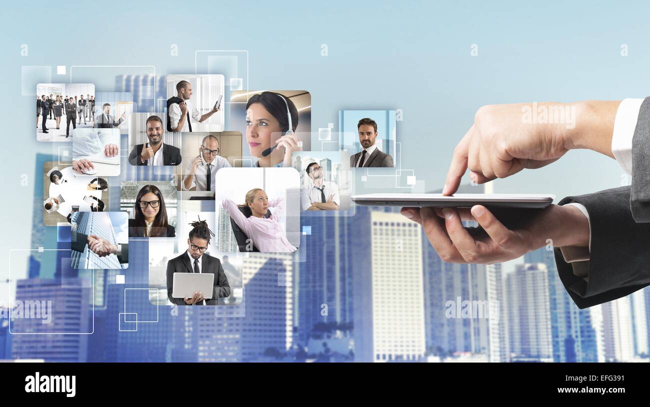 Businessman checking team Stock Photo