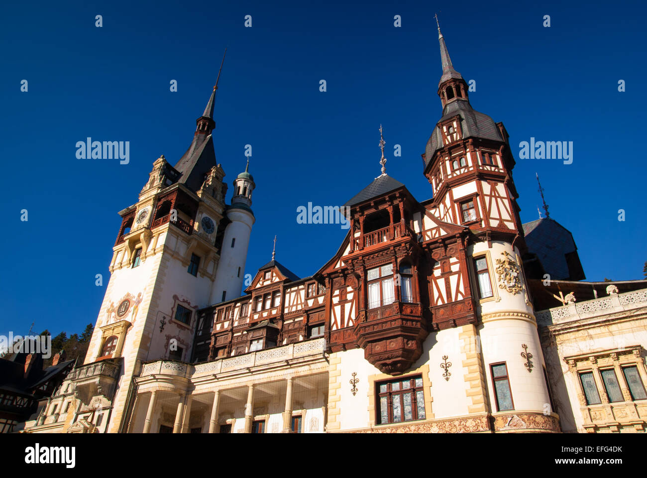 Peles Castle in the Carpathians Mountains, Sinaia, Romania. Stock Photo