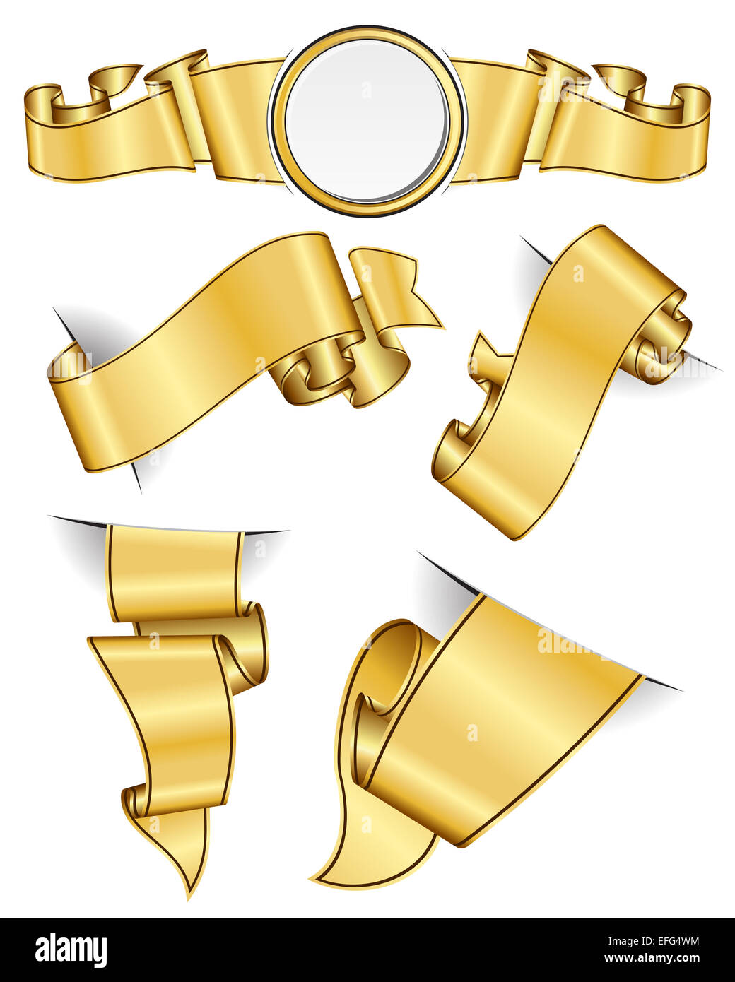 Gold ribbon collection isolated on white background Stock Photo - Alamy