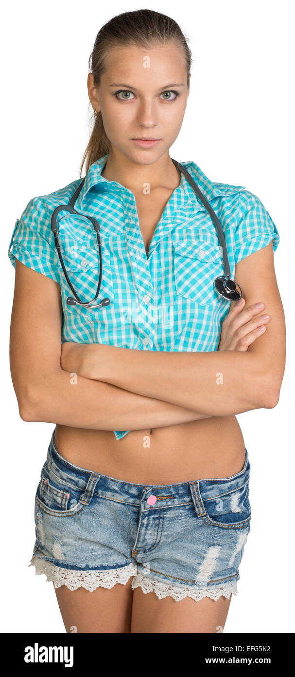 Woman with stethoscope on her neck Stock Photo Alamy
