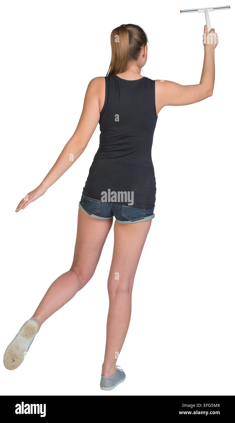 Using Squeegy Woman using squeegee. Rear view Stock Photo - Alamy