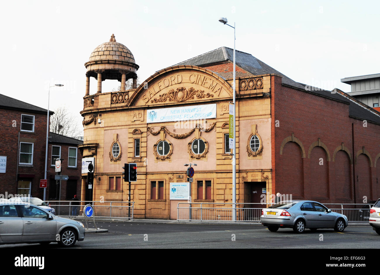 Salford Manchester Lancashire UK - The old Salford Cinema now the New harvest Christian Fellowship church Stock Photo