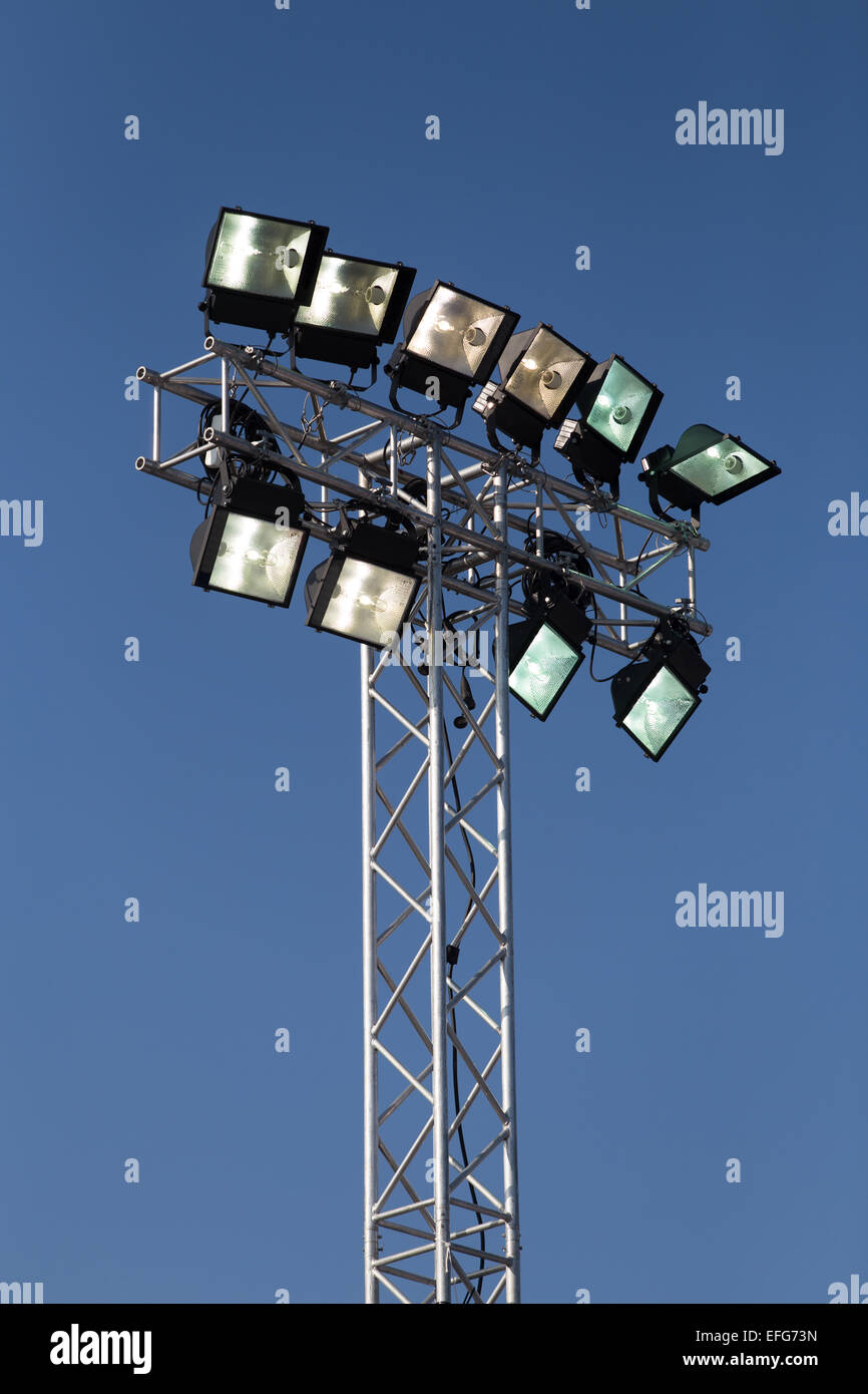 Stadium lights turn on at day time Stock Photo Alamy