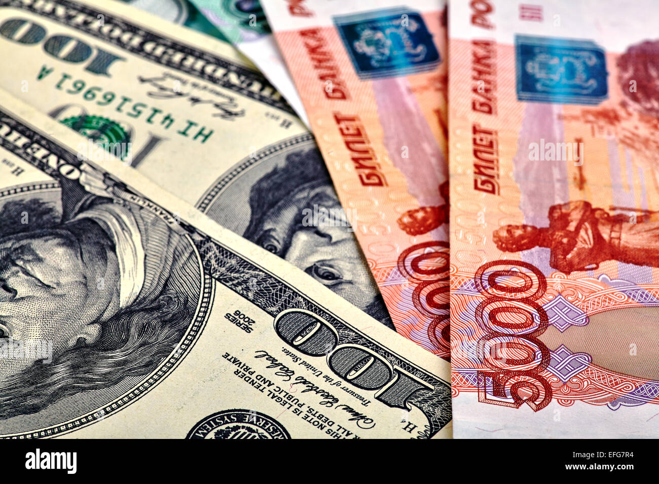 USD RUB banknotes. Selective focus Stock Photo