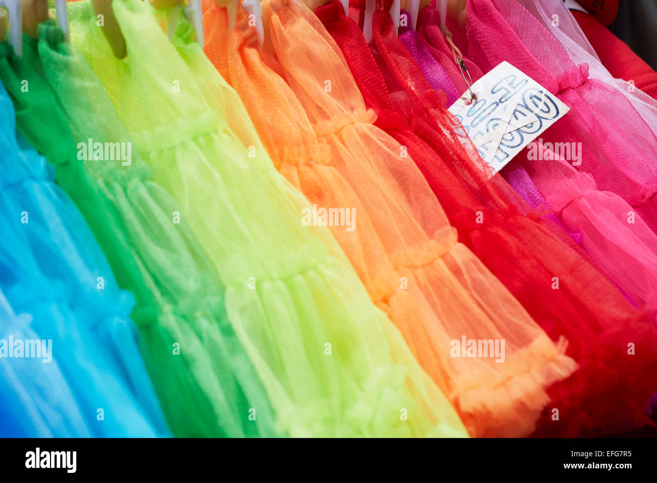 Multicolour skirts for sale, Takeshita St, Harajuku, Tokyo, Japan Stock Photo