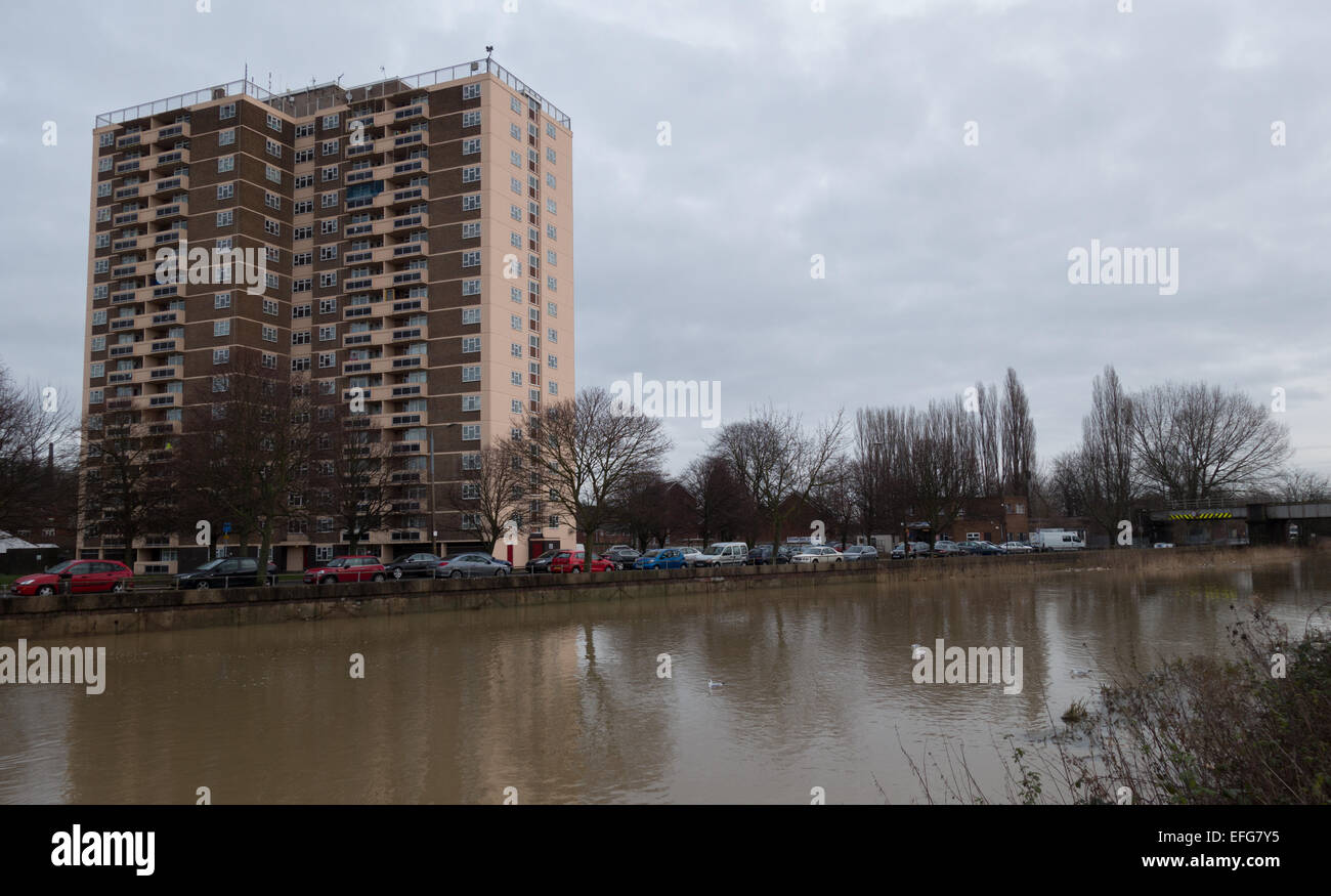 Shuttleworth House, high rise flats, River Witham, Lincoln Stock Photo