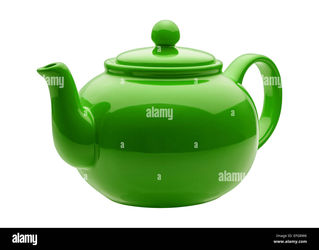 Angled Green Ceramic Teapot Stock Photo