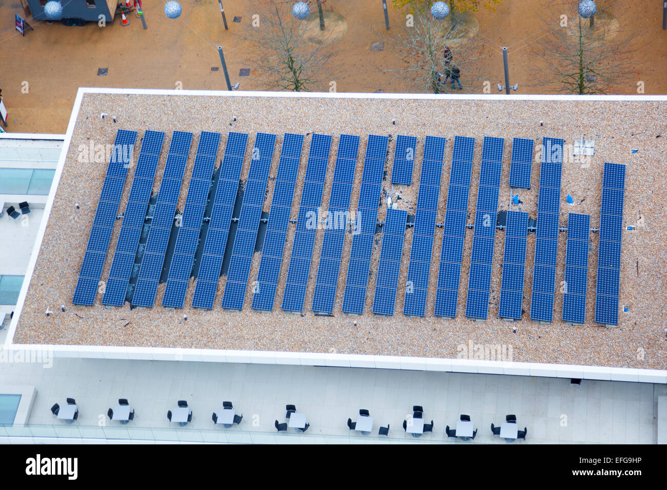 Solar panel on a rooftop at the Olympic Village in Stratford, London Stock Photo