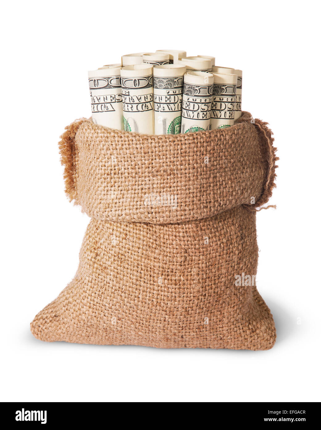 Vertical money in the bag isolated on a white background Stock Photo