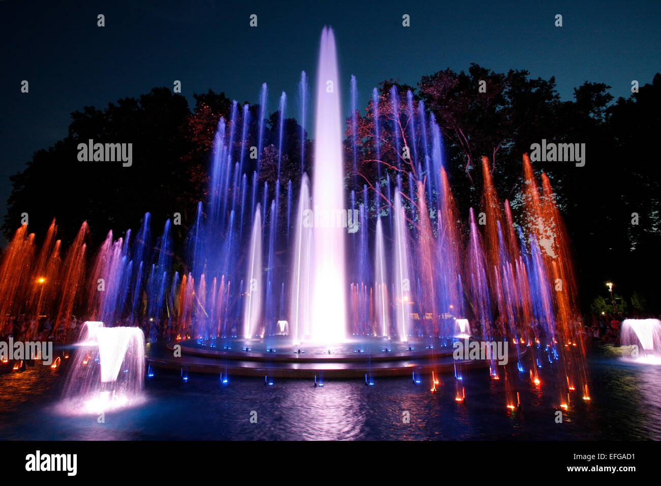 Magical fountain in Margaret Island Budapest by night . Multimedia