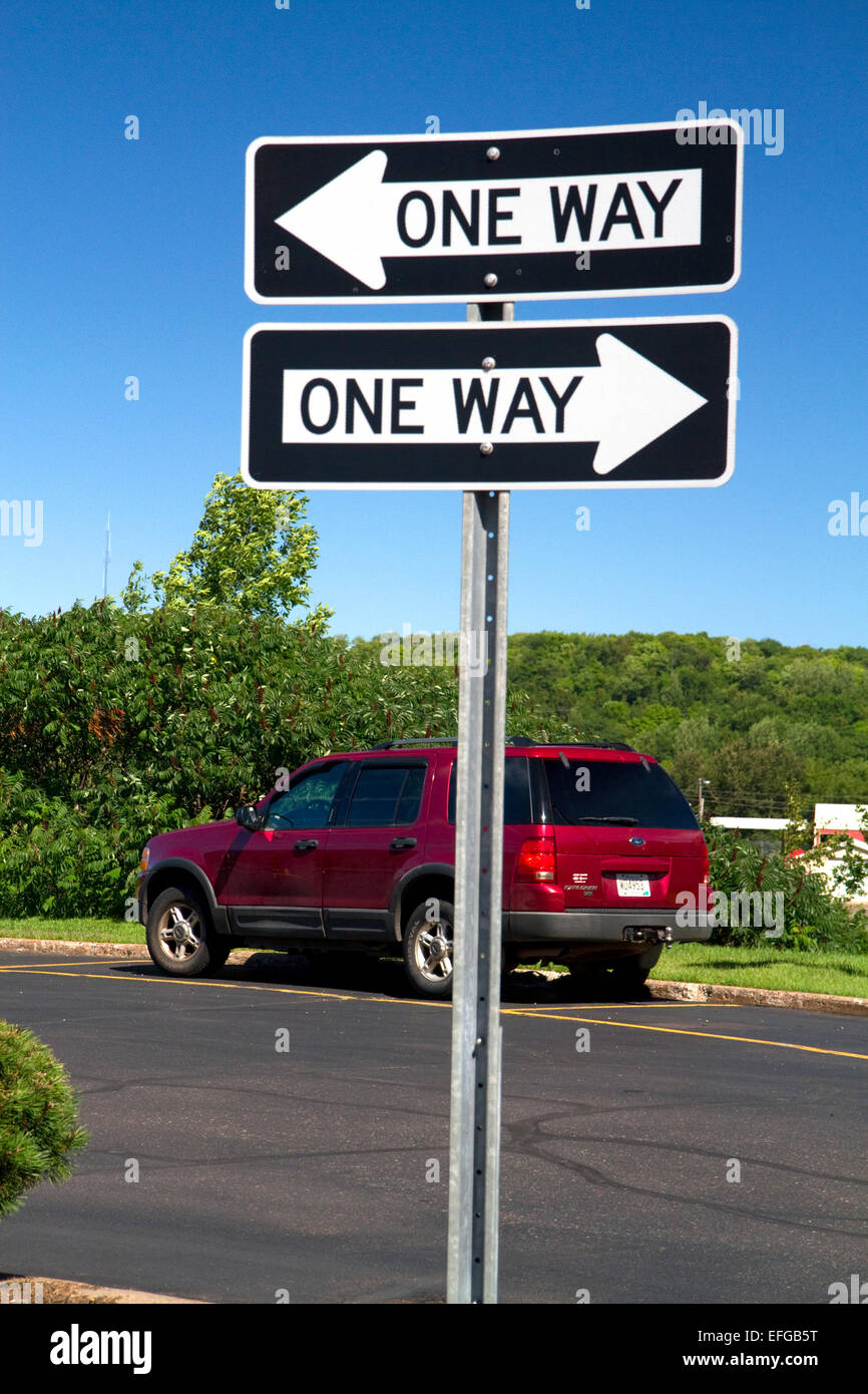 Double one way street sign. Stock Photo