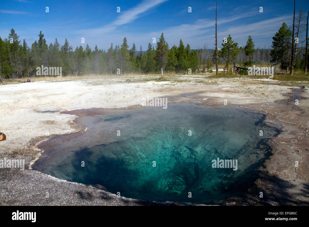 Firehole Spring is a hydrothermal feature in Yellowstone National Park, Wyoming, USA. Stock Photo