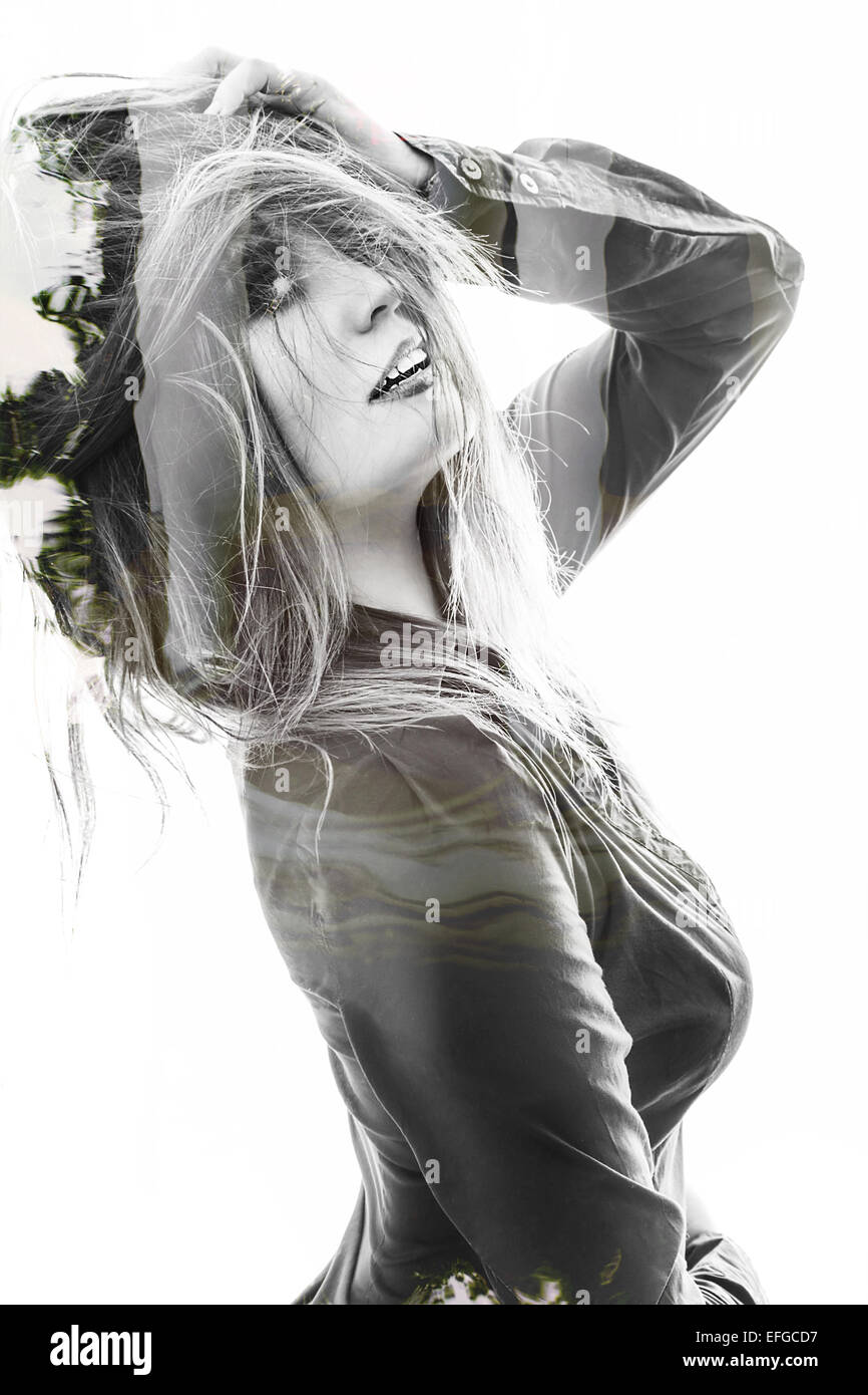 sensual pretty woman portrait with double exposure effect Stock Photo ...