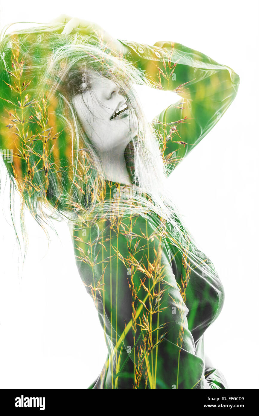 sensual pretty woman portrait with double exposure effect Stock Photo ...