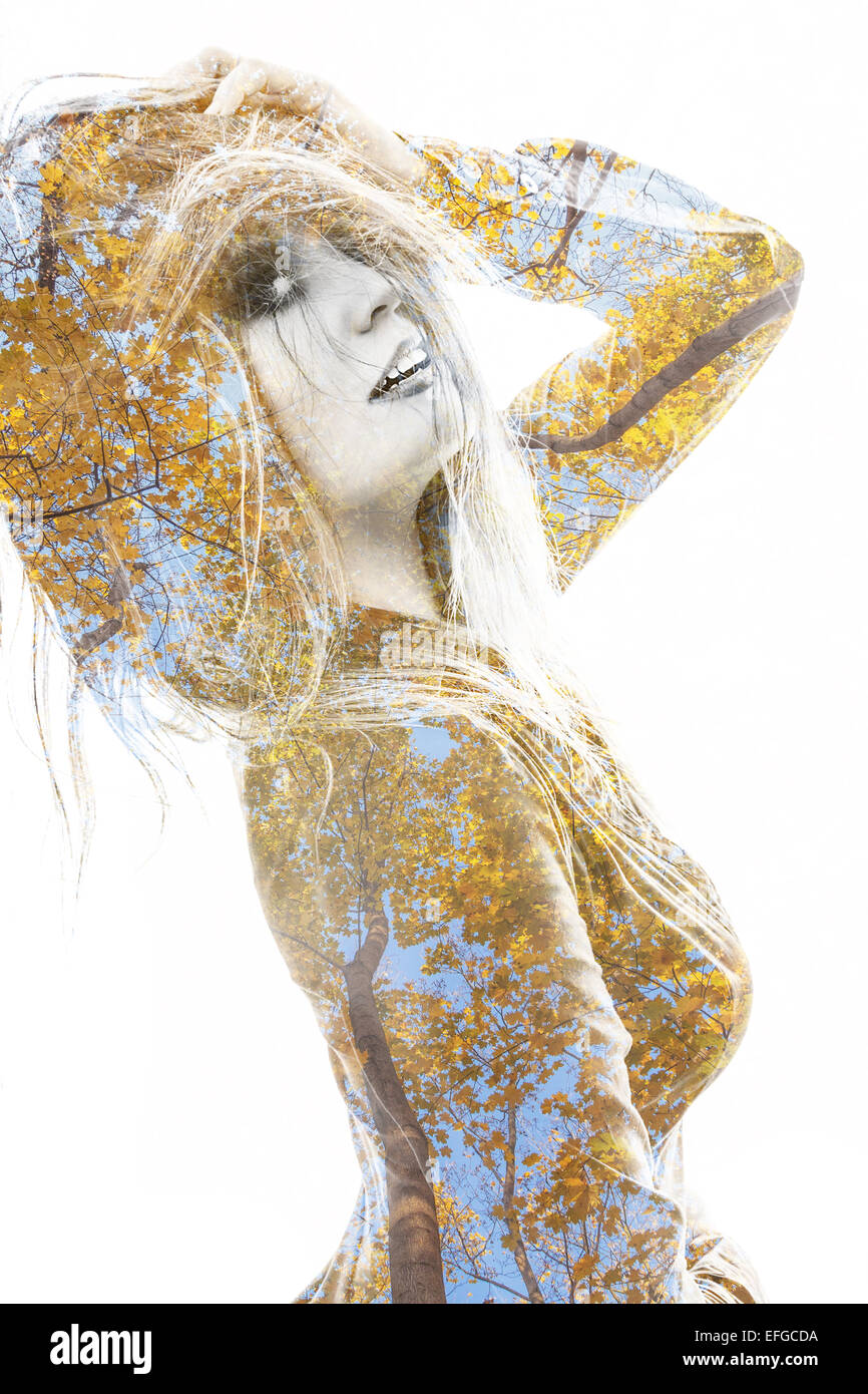 sensual pretty woman portrait with double exposure effect Stock Photo ...