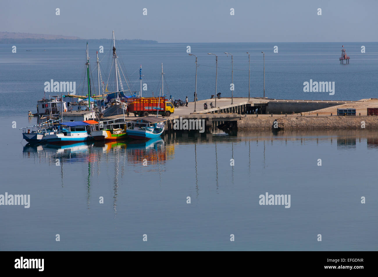 View of the old harbour of Waingapu which facing Sawu Sea in Waingapu, East Sumba, East Nusa Tenggara, Indonesia. Stock Photo