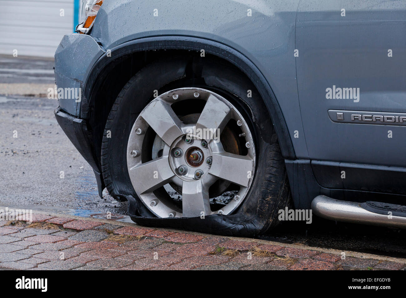Flat tire on car - USA Stock Photo