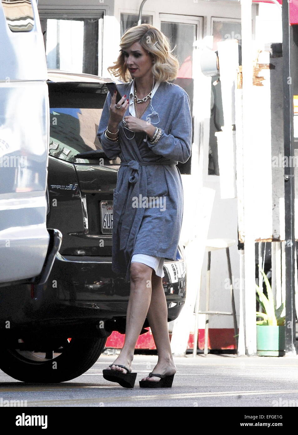 Paz Vega sports a blonde hairdo on the set of 'Beautiful and Twisted,' which is currently filming in downtown Los Angeles. Vega plays a former stripper who is a prime suspect in the murder of her husband.  Featuring: Paz Vega Where: Los Angeles, Californi Stock Photo