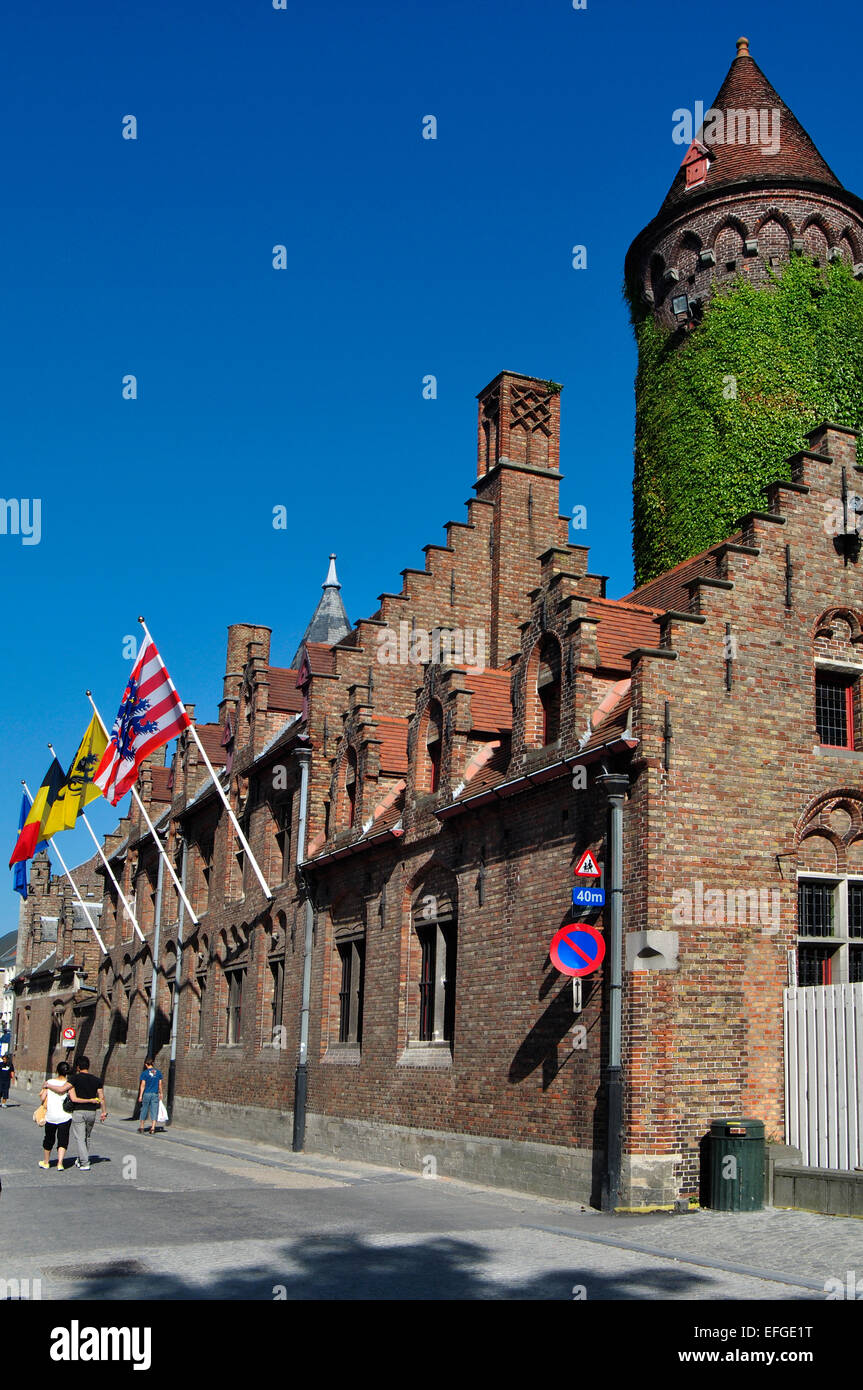 Belgium, Flanders, Bruges, Gruuthuse Museum and Gruuthusestraat Street Stock Photo