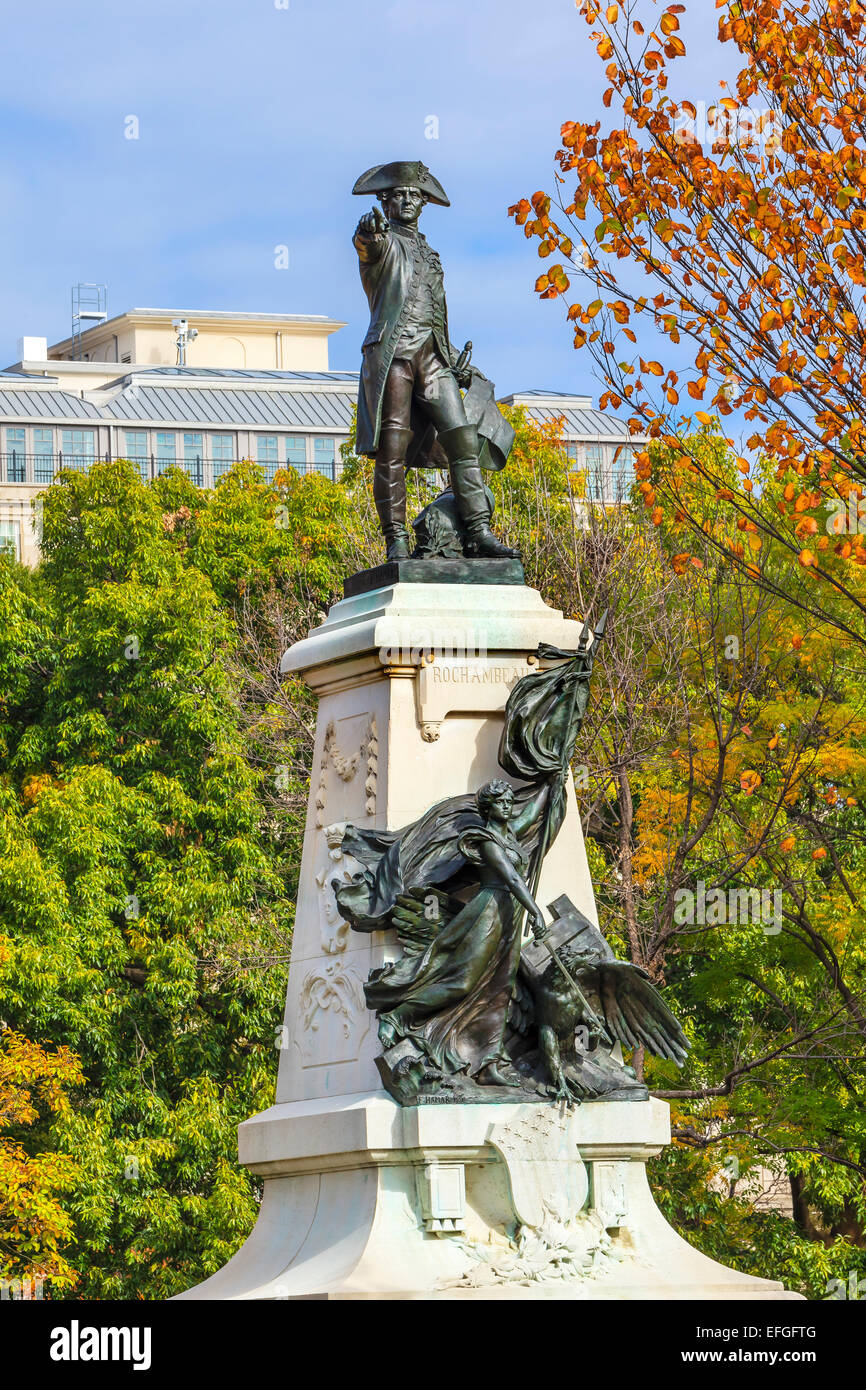 General Rochambeau Statue Lafayette Park Autumn Washington DC. In