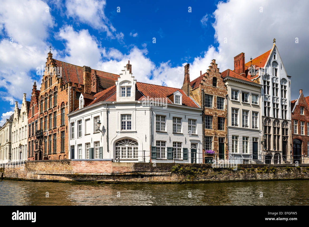 Bruges, Brugge, Belgium. Summer scenery with gothic style houses and