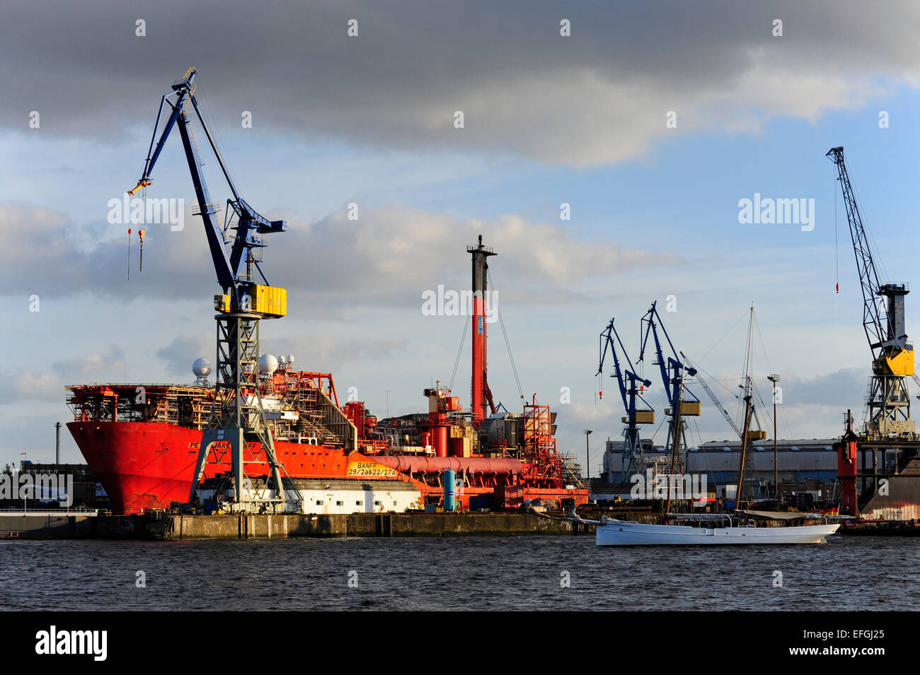 Ship in a shipyard, Hamburg harbor on the Elbe, Hamburg, Germany Stock Photo