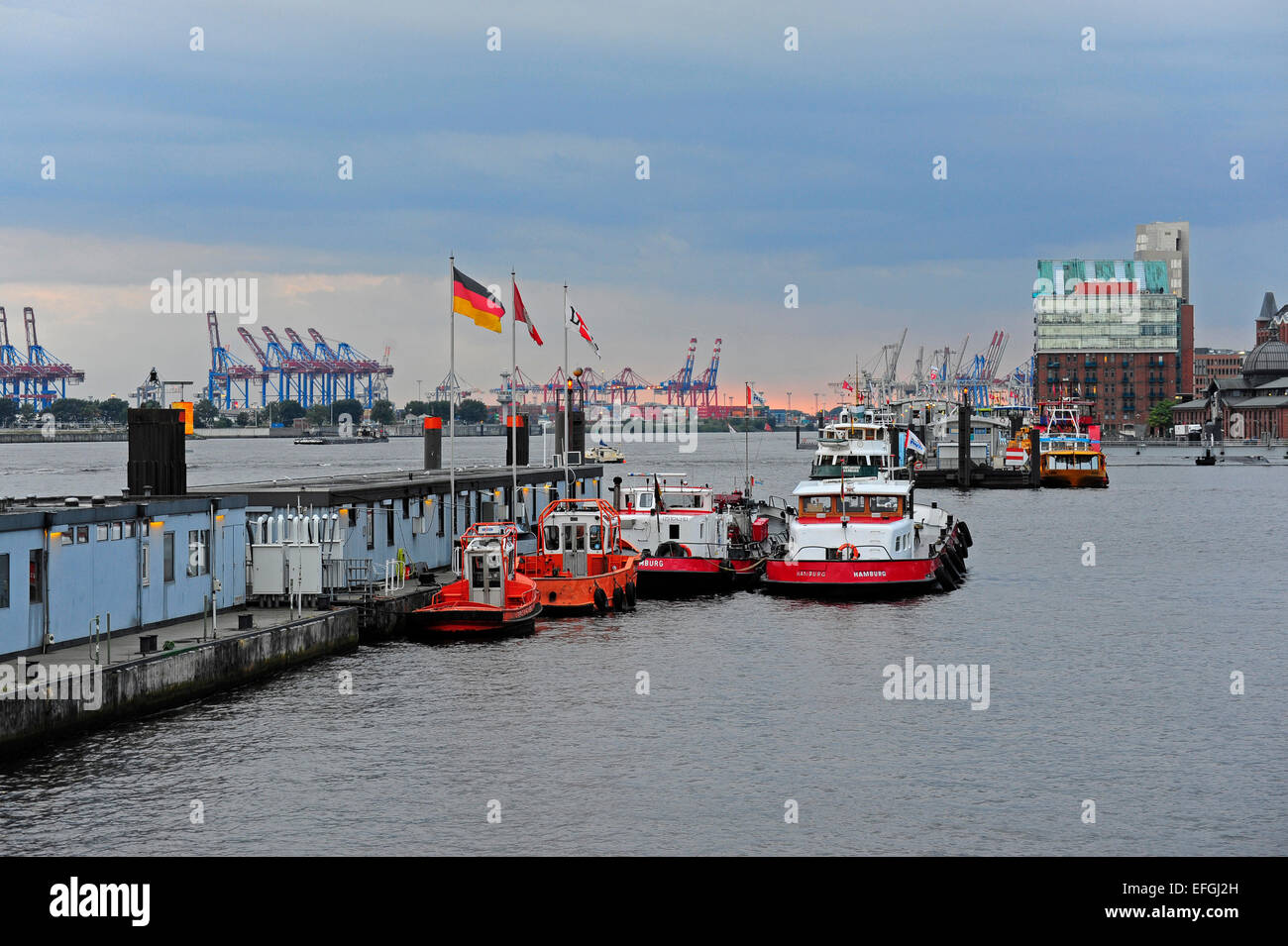 Tug boats at St. Pauli, Hamburg harbor on the Elbe, Hamburg, Germany Stock Photo