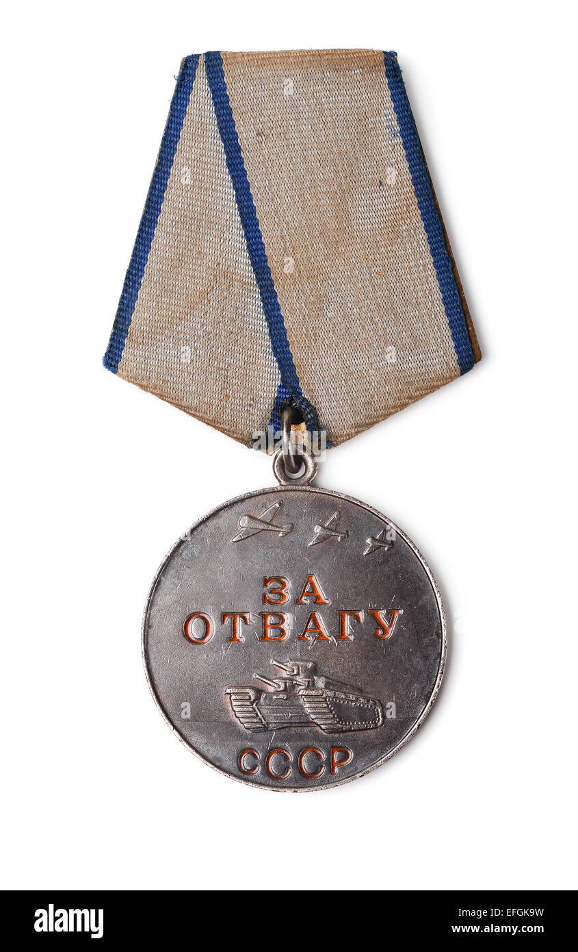Soviet medal 'For Courage' isolated on white Stock Photo
