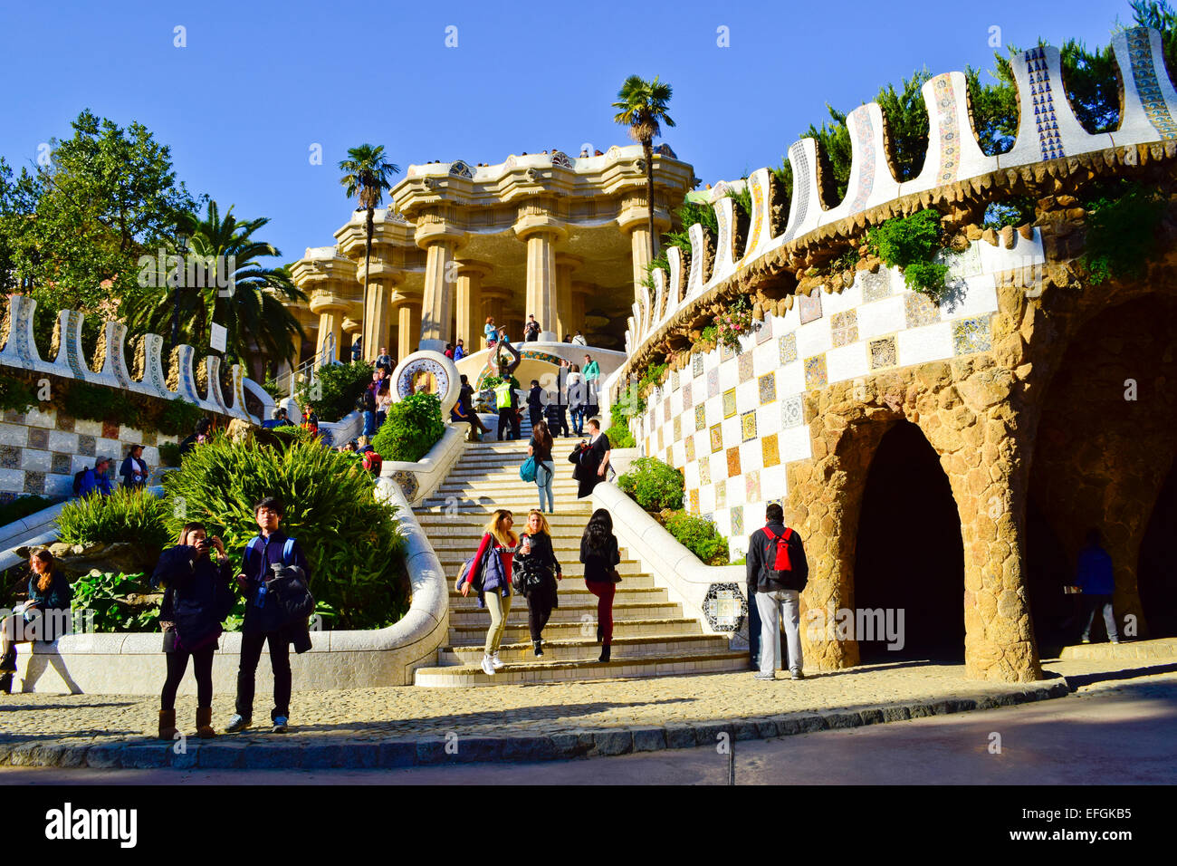 The Dragon Stairway. Park Guell by Antoni Gaudi architect. Barcelona ...